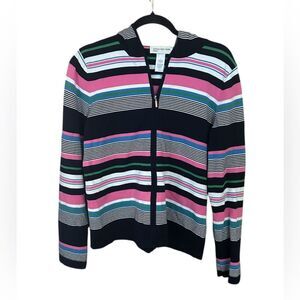 Jones New York Sport Womens Blue Pink Striped Zip Up Hoodie. Size Large